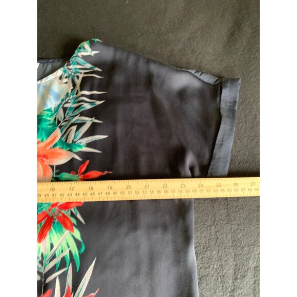 Liz Claiborne Black Floral Short Sleeve High-Low Blouse Womens Size Large - Picture 6 of 9